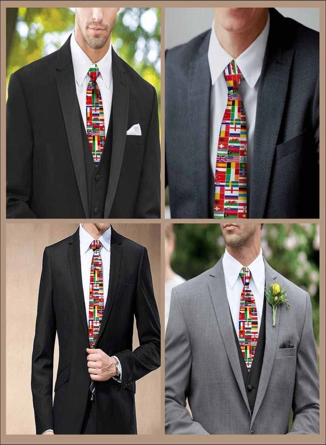 Yekiua Flags Men's Necktie World Different Countries Flag Holiday Festival Funny Ties For Men Formal Occasion Wedding Neck Tie Green Red Blue White - Image 5